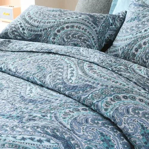 Vista 4 de ENASAL Juegos de Colchas de Algodón, Juegos de Cubrecamas Reversibles Edredón, Colcha Floral Paisley (Azul, Tamaño Queen)