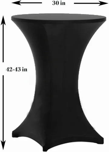 Vista 3 de Tina's Paquete de 2 fundas para mesa de cóctel de elastano Highboy de 30 x 42 pulgadas, color negro, mantel elástico ajustable para mesas redondas