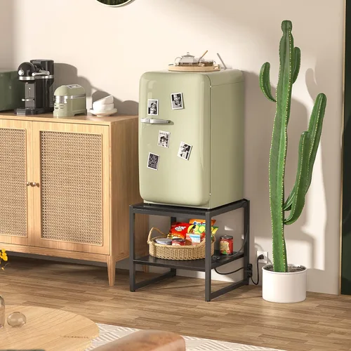 Vista 2 de Homieasy - Mesa auxiliar con estación de carga, soporte para mini refrigerador de 20 pulgadas con estante abierto de 2 niveles, mesita de noche