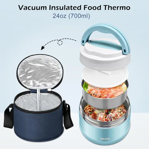 Vista 2 de Tarro de Comida para Comida Caliente – Termo de Sopa de 24 OZ para Adultos Contenedores de Almuerzo con Aislamiento al Vacío con Cuchara Plegable