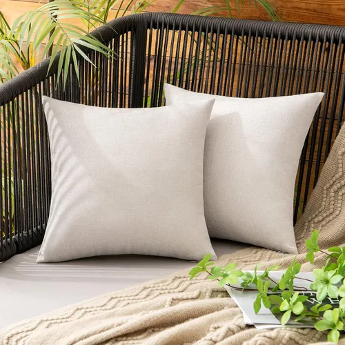Vista 52 de MIULEE - Paquete de 2 fundas de almohada decorativas para exteriores, impermeables, sólidas, de imitación de lino, para jardín, casa de campo, Azul