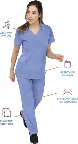 Vista 8 de SOULFUL SCRUBS Chloe 3002 para mujer, 2 bolsillos, cuello en V, ajuste regular, elegante camiseta médica para mujer
