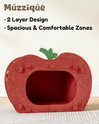 Vista 5 de Cama tipo cueva para gatos de interior, casa escondida de manzana roja para Rojo