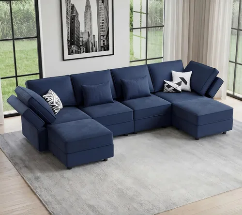 Vista 20 de Vesgantti - Sofás seccionales con asientos de almacenamiento, sofá seccional modular convertible en forma de L de 118" de 4 asientos y 1 otomán