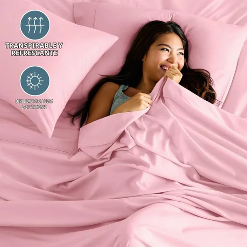 Vista 2 de Bare Home Juego de sábanas 1800 ultra suaves con 4 fundas de almohada 24 - rosa claro