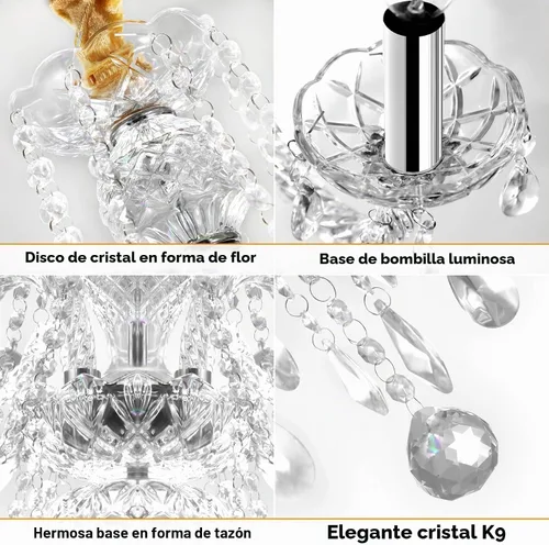 Vista 7 de Ridgeyard Candelabro transparente de 4 brazos con forma de gota de lluvia de cristal, lámpara de techo empotrada para comedor, sala de estar