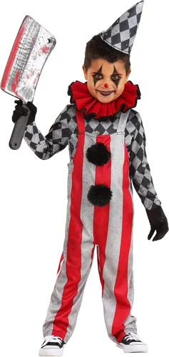 Vista 2 de Disfraz de payaso de circo malvado para niños, camisa, overol, cuello, sombrero