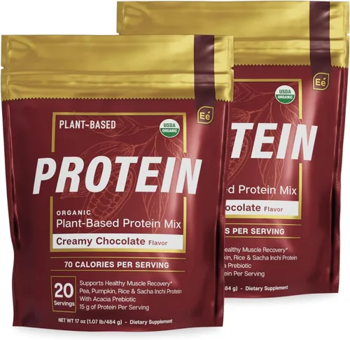 Vista 6 de Essential Elements Polvo de proteína orgánica a base de plantas, sabor cremoso a chocolate, vegano, con tarifa de azúcar y apto para dieta