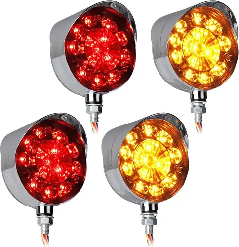 Vista 18 de Astra Depot 1 par de luces de cara doble de 24 LED de 3 pulgadas redondas, rojas/ámbar/blancas con lente transparente, para guardabarros SEMI CAMIÓN