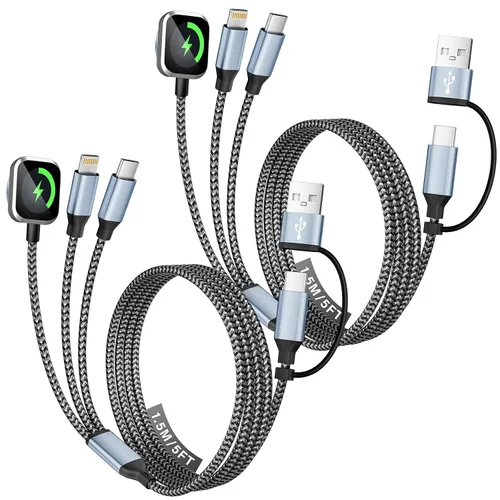 Vista 8 de Cruise Essentials Cable de Carga 4 en 2 para Cargador Apple iWatch/iPhone 17/Lightning/Micro, Cable Cord de Carga Múltiple de Viaje Compatible