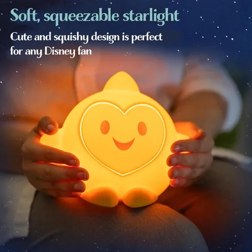 Vista 3 de Disney Wish Squishy Light, luz nocturna para niños, lámpara USB, funciona con pilas, regulable, luz de estrella ideal para dormitorio, sala