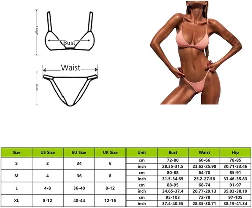 Vista 3 de Sexy Push Up traje de baño de cintura baja playa bikini conjunto sólido traje de baño tanga dos piezas mujeres traje de baño