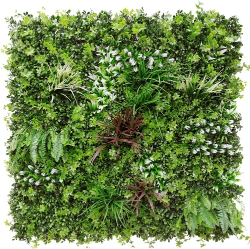 Vista 14 de E&K Panel de valla de plantas artificiales de 20 x 20 pulgadas, hojas sintéticas, césped, panel de privacidad para interiores y exteriores