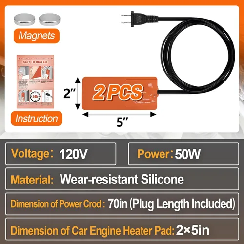 Vista 6 de 2 Piezas Almohadillas de Silicona para Calentador de Motor de Automóvil - Almohadilla Calefactora Autoadhesiva para Cárter de Aceite de 2x5 pulgadas