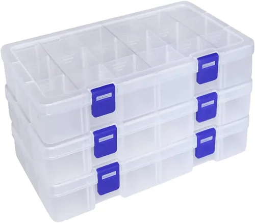 Vista 13 de Qualsen Paquete de 4 cajas organizadoras de plástico de 34 rejillas con divisores ajustables, caja de aparejos de pesca y caja organizadora