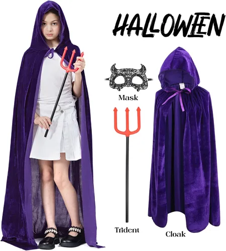 Vista 2 de DNQCOS Ponchos unisex con capucha de longitud completa, de terciopelo, disfraces de Halloween, capa de bruja