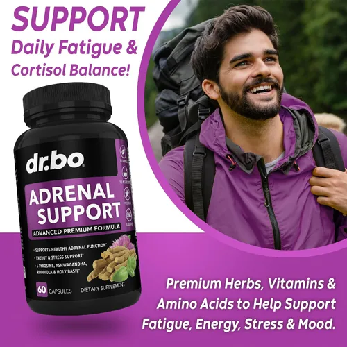Vista 4 de DR. BO Suplementos de apoyo suprarrenal y limpieza de colon - Suplemento de fatiga suprarrenal con Ashwagandha y L Tirosina - Píldoras de limpieza
