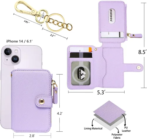 Vista 47 de Cartera con llavero, tarjetero con bloqueo RFID de piel, funda para tarjetas de crédito con cremallera para mujer