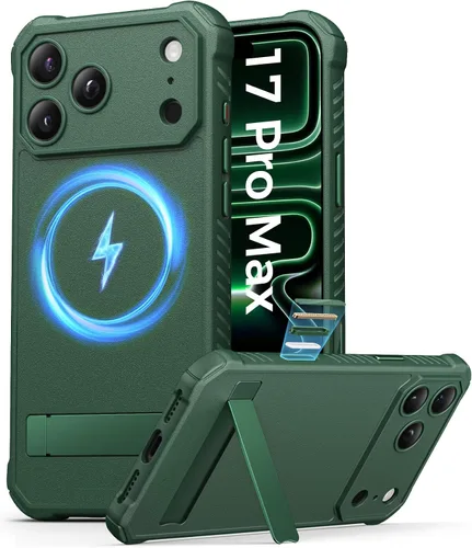 Vista 17 de ASAFCASE - Funda para iPhone 17 Pro con soporte, compatible con MagSafe, color negro Camera Control Button, Military Grade Shockproof, Full Camera
