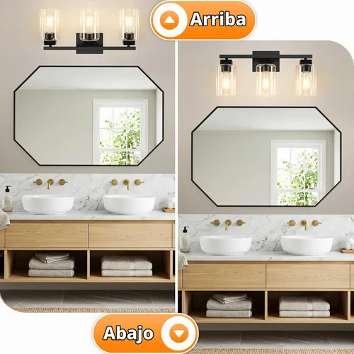 Vista 3 de BesLowe Lámpara de baño de 3 luces de 19 pulgadas, moderna lámpara de tocador negra, accesorios de iluminación de baño sobre espejo, lámpara