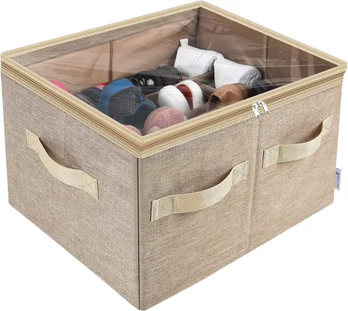 Vista 8 de Moteph Organizador de zapatos, solución de almacenamiento de armario con cubierta transparente y divisores ajustables para zapatos, bolsos, mantas
