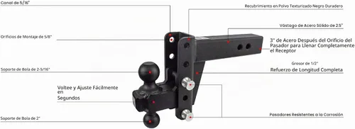 Vista 8 de BulletProof Hitches - Enganche de remolque ajustable resistente de 2.5 pulgadas (clasificación de 22,000 lb.) - Enganche de remolque