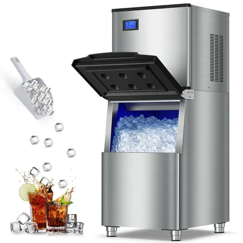 Vista 21 de Máquina de hielo debajo del mostrador, 95 libras/día con contenedor de almacenamiento de 35 libras, 40 cubos en 10 minutos, puerta reversible