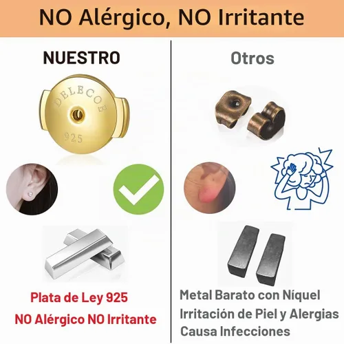 Vista 5 de DELECOE 2 pares de parte trasera de aretes de plata de ley 925, parte trasera de aretes chapados en oro de 18 quilates, hipoalergénica, con bloqueo