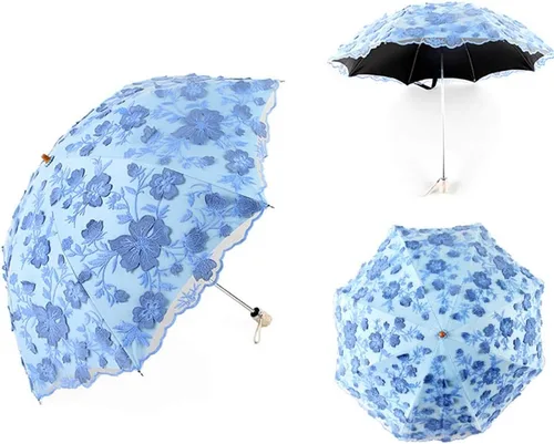 Vista 137 de Honeystore Sombrilla bordada con flor 3D plegable UV con encaje clásico
