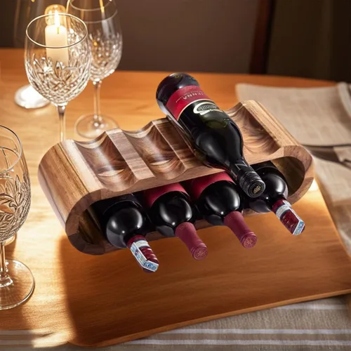 Vista 4 de MultiBey Estante para vino de madera de acacia para 8 botellas, almacenamiento compacto independiente para encimera y gabinete, soporte