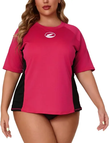 Vista 7 de Halcurt Women's Plus Size Rash Guard Swim Shirt with Built in Bra Swimsuit Todo negro