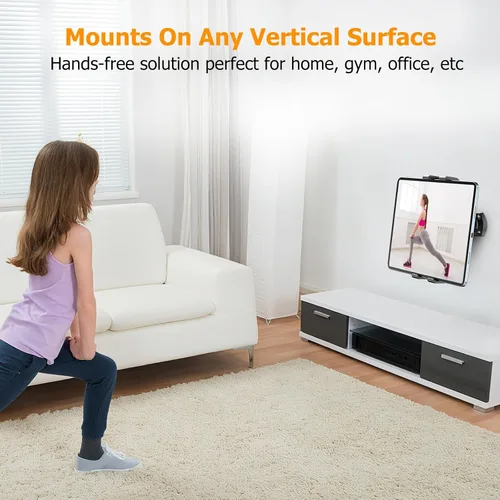 Vista 3 de OHLPRO Soporte de pared para tableta, giratorio de 360°, ajustable, universal, soporte para iPad, para cocina, oficina, almacén, hogar, compatible