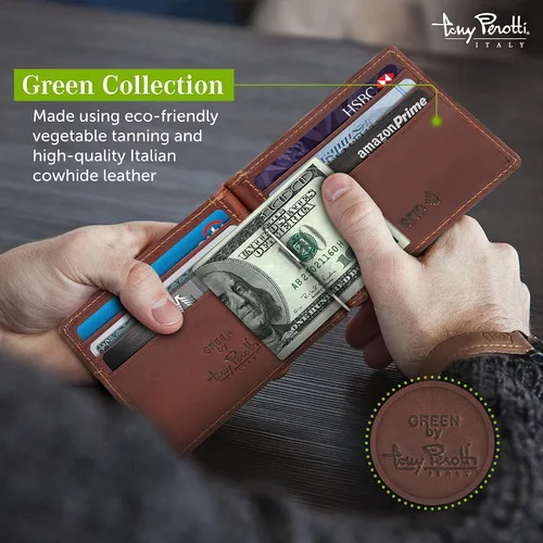 Vista 4 de Tony Perotti Cartera delgada de cuero italiano con clip para dinero para hombre, cartera RFID ultrafina con ranuras para tarjetas de crédito