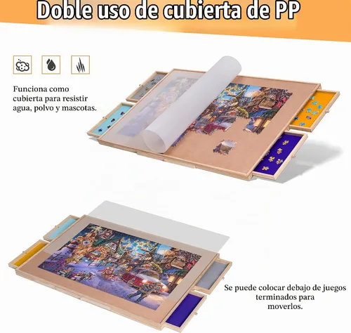Vista 4 de Tektalk Mesa de Rompecabezas con Soporte/Bracket Ajustable Integrado y Cubierta Extraíble, Meseta de Madera de 3 Ángulos de Inclinación Tablero