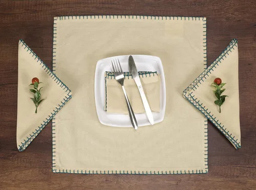 Vista 4 de Native Fab Servilletas decorativas de tela bordada 100% algodón, juego de 4 unidades, suaves, absorbentes, lavables, servilletas de mesa