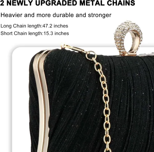 Vista 3 de Bolso de mano de noche dorado con purpurina para mujer, bolso de noche plisado para fiesta de boda y novia