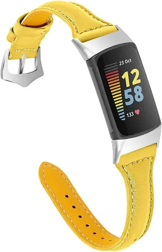 Vista 9 de Leather Strap Compatible with Fitbit Charge 6/Charge 5 Strap, Women Men Genuine Leather Sport Band Replacement Watch Wristband Bracelet for Charge 6