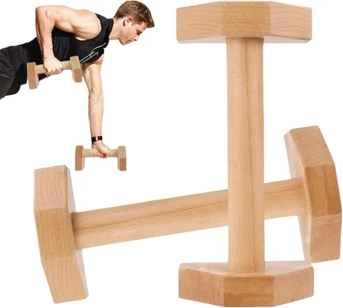 Vista 4 de 1 par de asas de empuje para piso de 10 pulgadas, barra de empuje de madera resistente, asas antideslizantes para gimnasio en casa