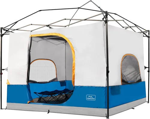 Vista 8 de KAMPKEEPER Tienda de campaña interior para toldo emergente, convierte el toldo de patas rectas de 10'x10' en una tienda de campaña–Techo Caqui