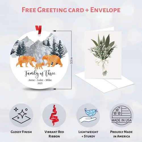 Vista 2 de Adorno de Navidad de familia de 3 2025, adorno personalizado para la primera Navidad del bebé, recuerdo de adorno familiar con tema de oso, 3.5 Co-03