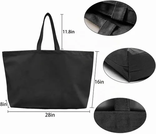 Vista 4 de Bolsa de lona grande, extra grande, para compras, playa, reutilizable, más grande, bolsa sólida lisa de 28 x 8 x 16 pulgadas