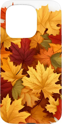 Vista 14 de Carcasa para iPhone 16 con texto en inglés "Fall Foliage Gathering of Autumn Leaves