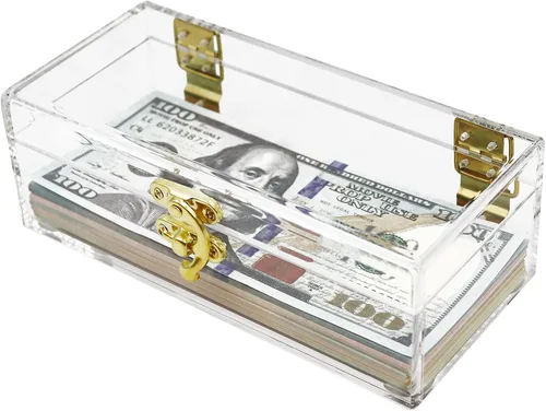 Vista 7 de Caja de Dinero de Acrílico con Cerradura en Negro, Portamonedas, Organizador de Efectivo, Bandeja de Monedas de Una Fila, Caja de Almacenamiento
