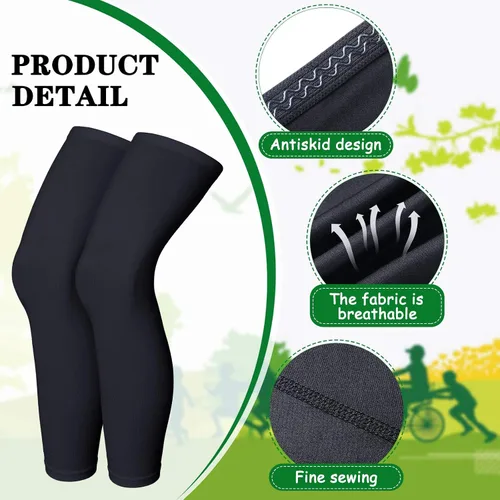 Vista 2 de Geyoga 2 pares de mangas de compresión de longitud completa para piernas para hombres y mujeres, fútbol (negro, blanco, talla XS)