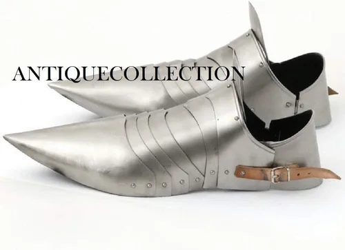 Vista 3 de Par de zapatos de armadura Caballero medieval Armadura de acero Sabaton, plateado