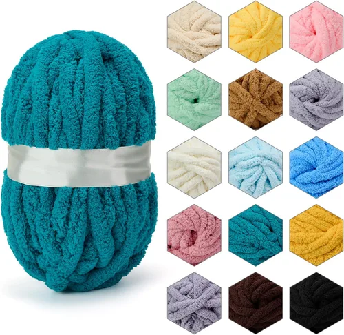 Vista 24 de ERLYEEN Hilo de Chenilla Grueso Súper Voluminoso Suave Espeso Esponjoso Jumbo Gigante Lavable Hilo Grande de Poliéster DIY para Manta de Tejido a