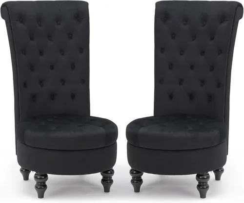 Vista 10 de AVAWING - Silla decorativa de terciopelo con respaldo alto de 46 pulgadas, color negro