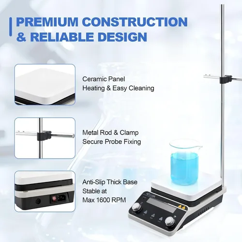 Vista 4 de 5L 6.7" Magnetic Hotplate Stirrer with Timer, PT1000 Probe & Stand