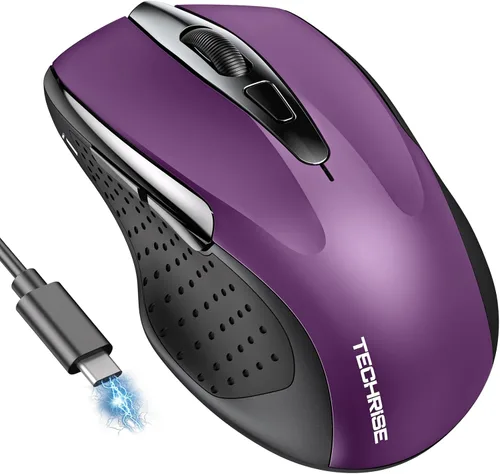 Vista 10 de TechRise Ratón Bluetooth (BT5.0/3.0 y 2.4G) Ratón inalámbrico recargable, seguimiento óptico de 4800 DPI, 6 DPI ajustables, 2.4GHz con receptor USB