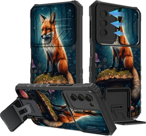 Vista 103 de Funda para Samsung Galaxy A13 5G/4G/A04S, Galaxy A13 5G con cubierta de cámara deslizante, funda de doble capa integrada con función atril